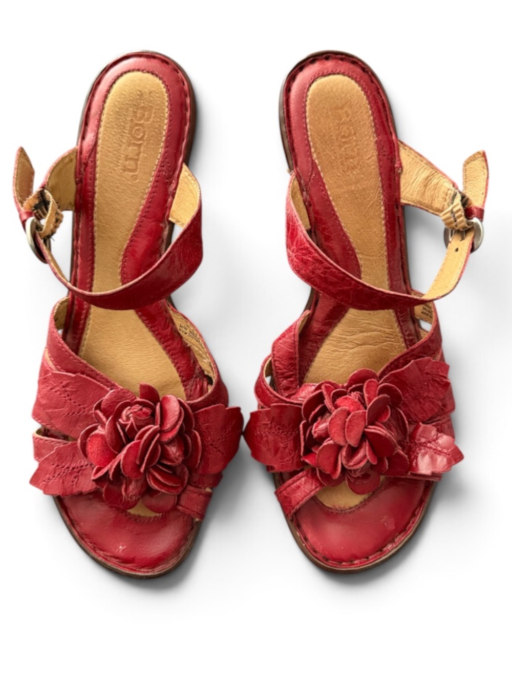 Born Red Floral Leather Heeled Sandals